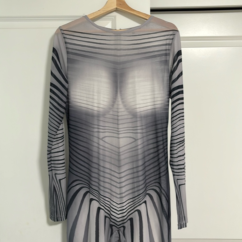 Black grey sexy sheer long sleeve jumpsuit zipper in back mesh skinny leg